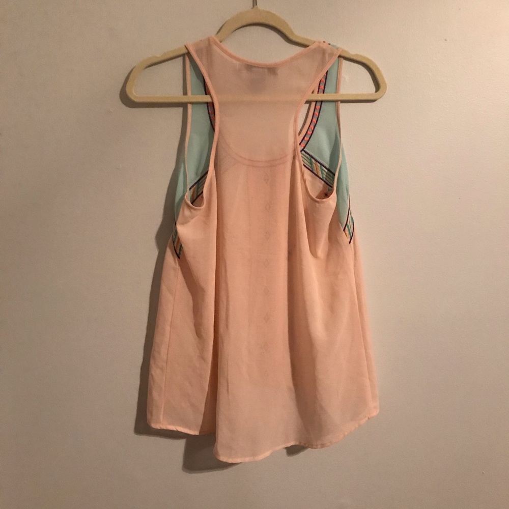 Sheer Pink Embroidered Razor Back Top - Picture 6 of 6